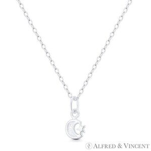 Crescent Moon & Star Turkish / Muslim Charm Pendant in .925 Sterling Silver